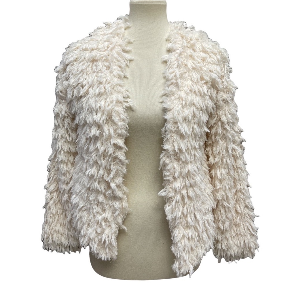 Mystree Ivory Shaggy Wide Lapel Jacket Size Small